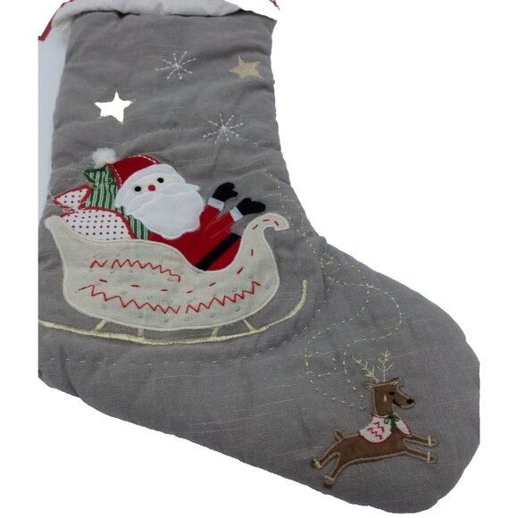 Pottery Barn Kids Stocking Santa Sleigh Bennett Holiday Christmas Quilted Grey - Picture 3 of 10